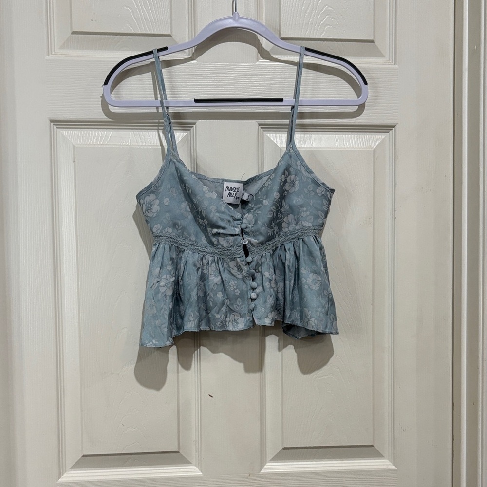 Princess Polly Light Blue Floral Button-Up Blouse/Camisole